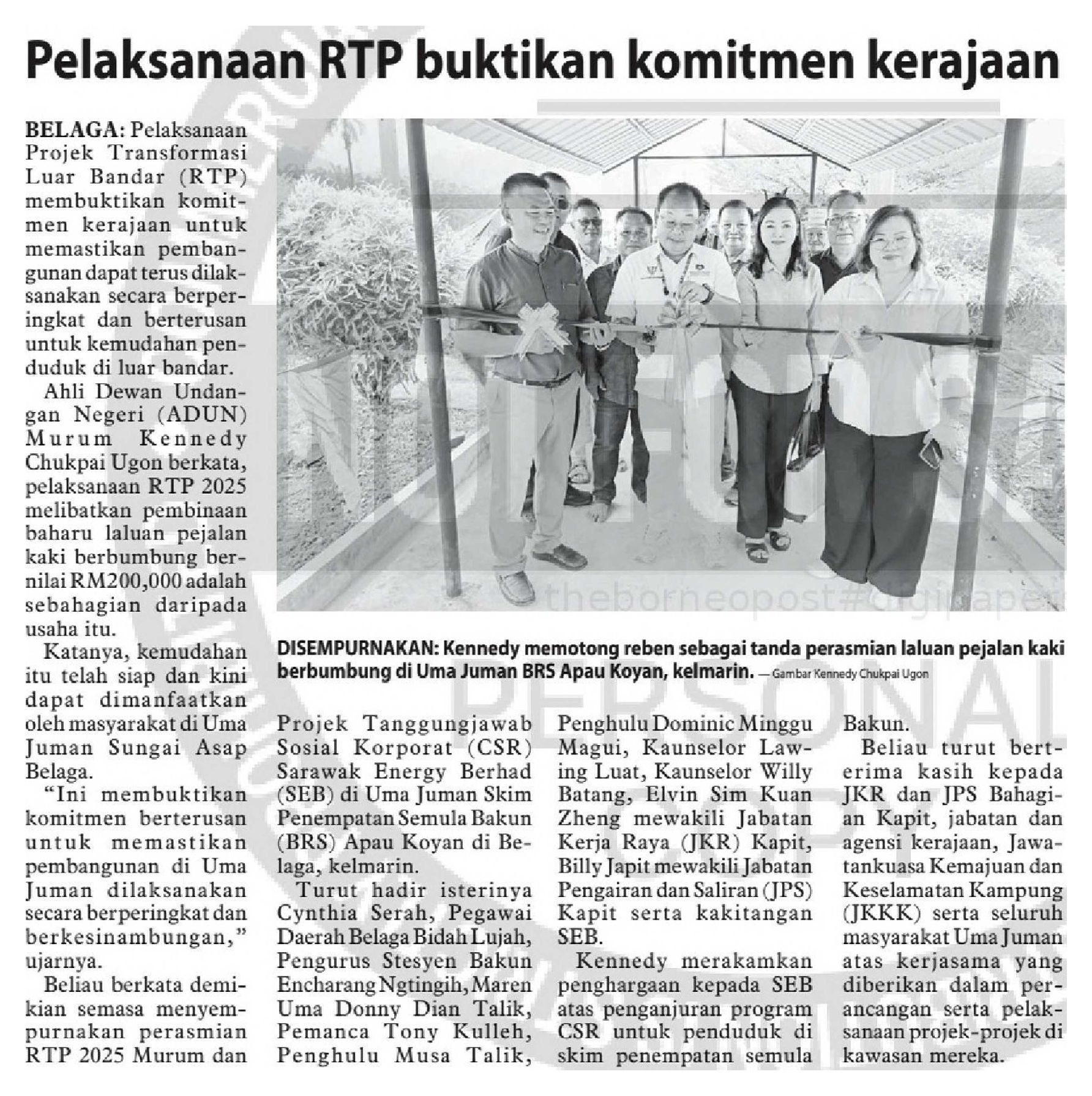 11 Sept 2026, Belaga - Pelaksanaan RTP buktikan komitmen kerajaan (Utusan Borneo Sarawak)